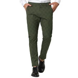 Plaid Dress Pants Slim Fit Flat Front Business Check Trousers Green